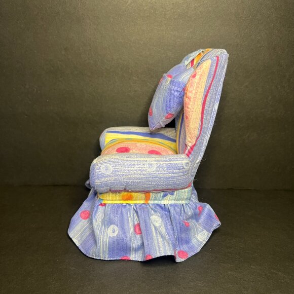 VTG 1998 Dritz Collectible Blue Stripes & Dots Pincushion Chair w/ Heart Pillo - Picture 6 of 10